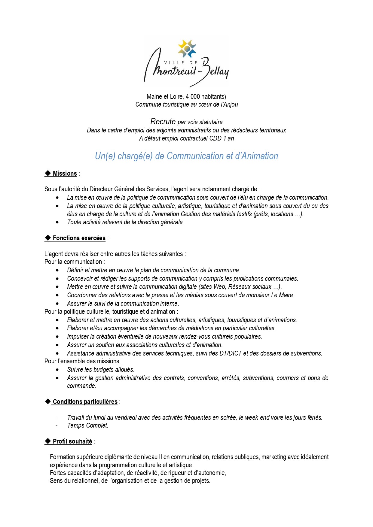 annonce recrutement Chargé de Communication et dAnimation 2023 page 0001