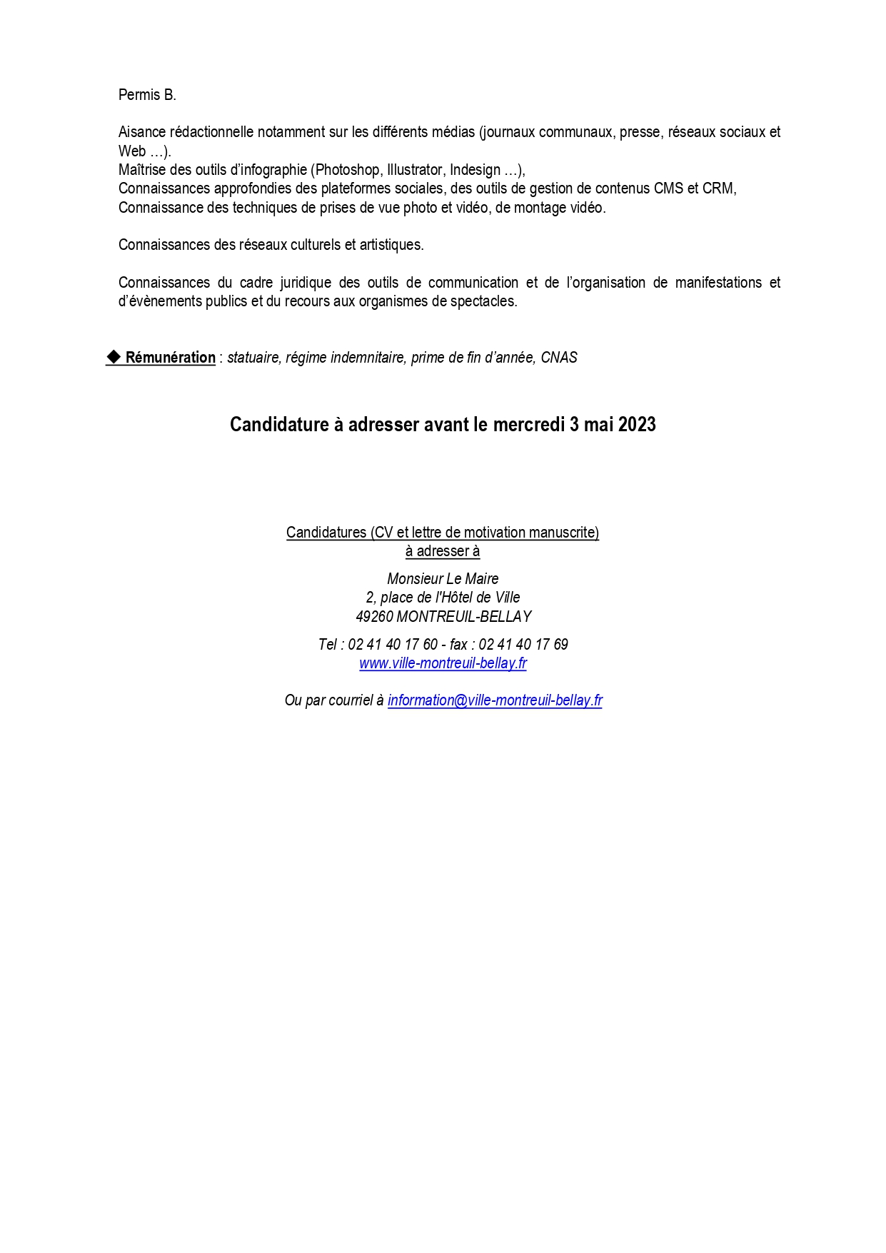 annonce recrutement Chargé de Communication et dAnimation 2023 page 0002